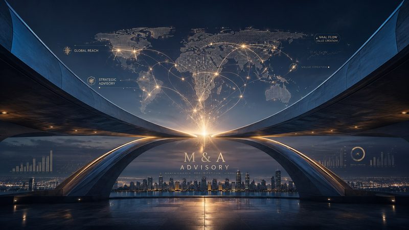 Stylised graphic of global transaction connections spanning a city skyline